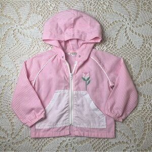 Vintage 1980s Healthtex Girls 3t Pink Striped Hooded Lightweight Jacket